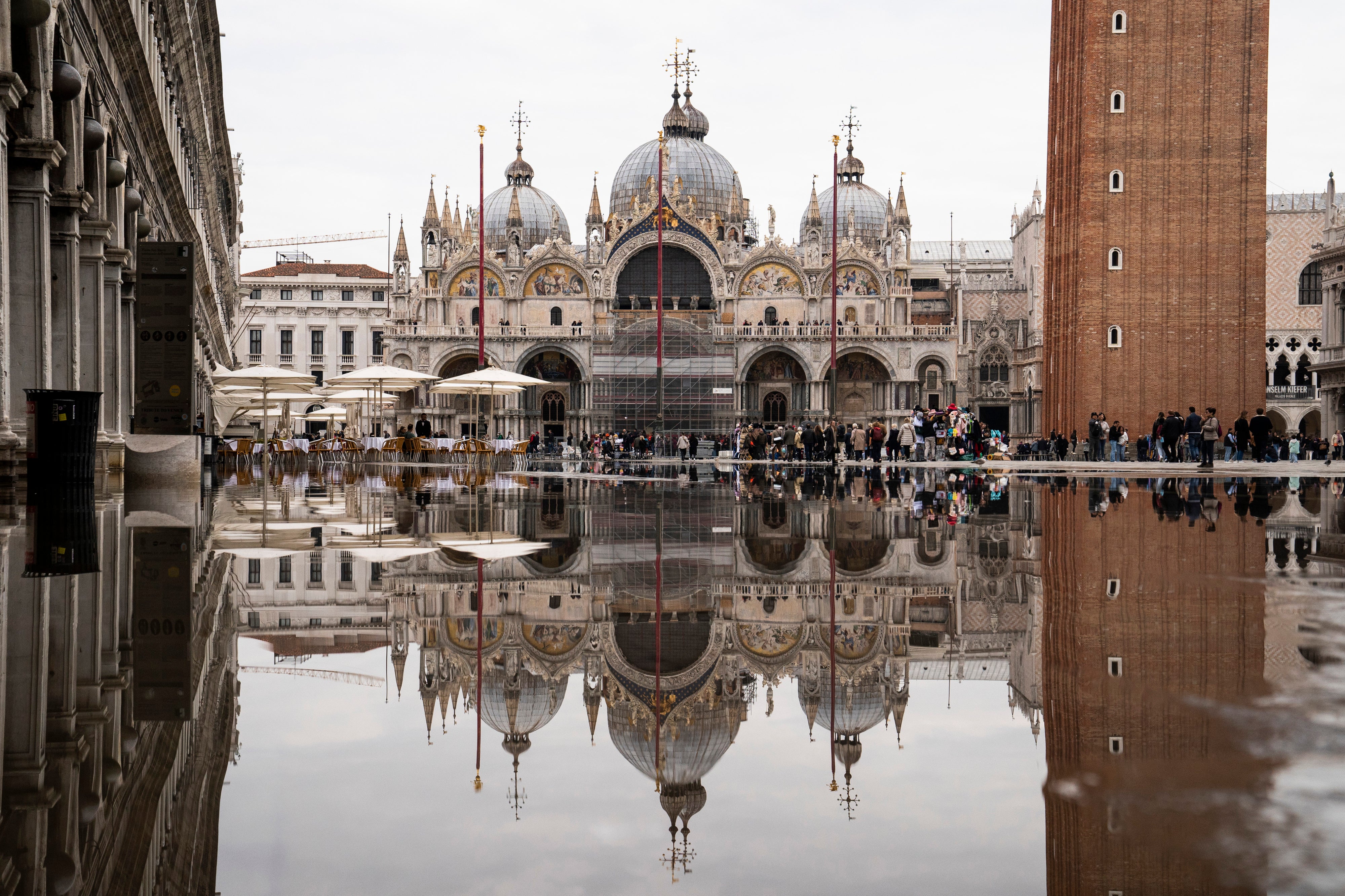 Piazza San Marco floods some 100 days per year. Though a barrier system is raised to prevent more extreme events