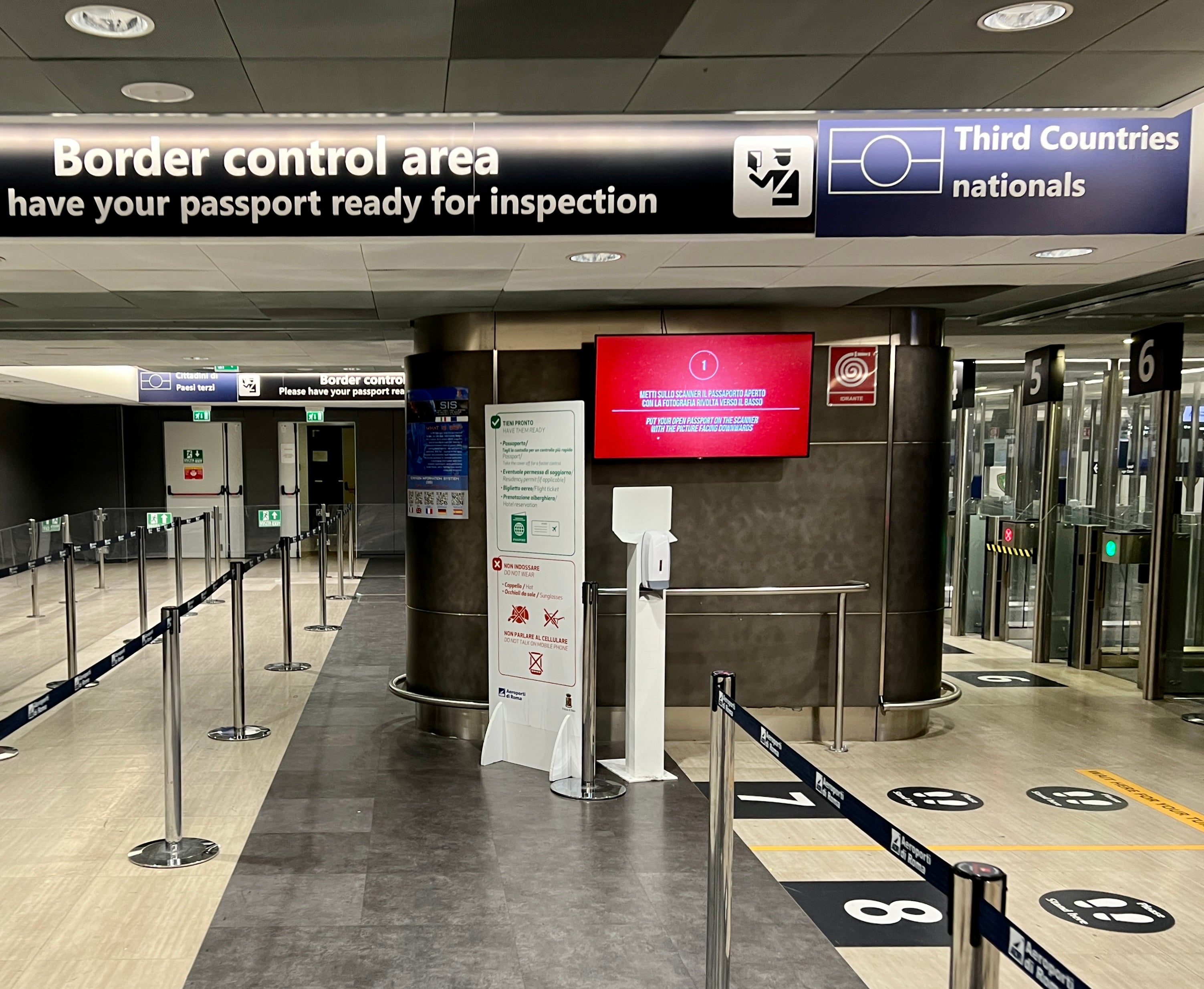 Cross purposes: A frontier control point at Fiumicino airport in Rome