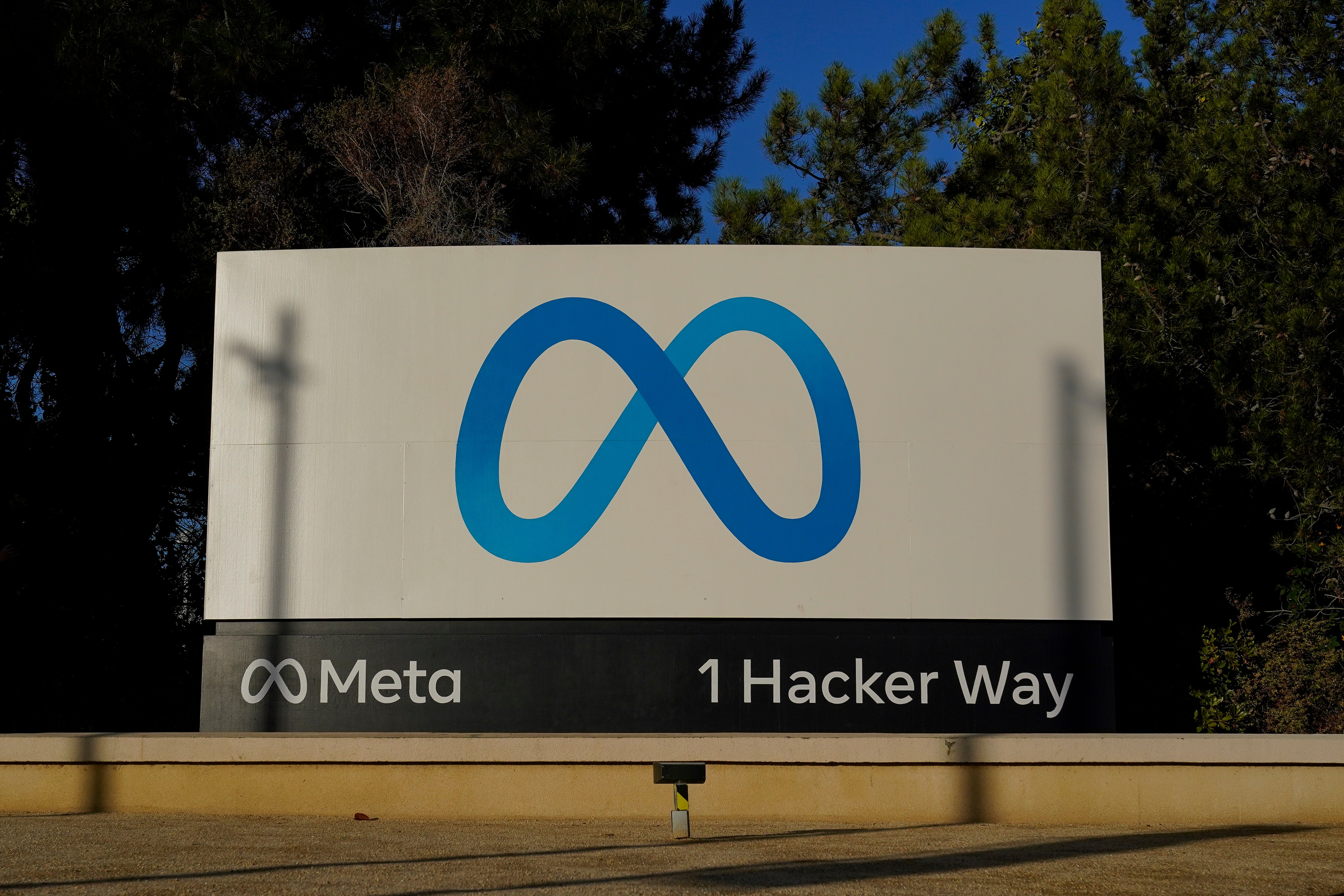 Meta’s logo can be seen on a sign at the company’s headquarters in Menlo Park, California, on 9 November, 2022