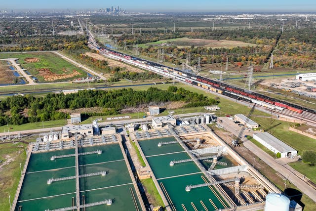 <p>The East Water Purification Plant is seen on November 28, 2022 in Galena Park, outside Houston, Texas. A boil water notice has been issued for the city of Houston as the Texas Commission on Environmental Quality has reported a drop in water pressure from the plant after it experienced a power outage on Sunday morning</p>