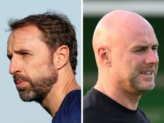 <p>England manager Gareth Southgate (left) and Wales’s Rob Page</p>
