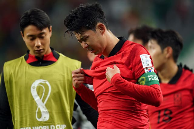 South Korea’s Son Heung-min was upset at the final whistle (Adam Davy/PA)