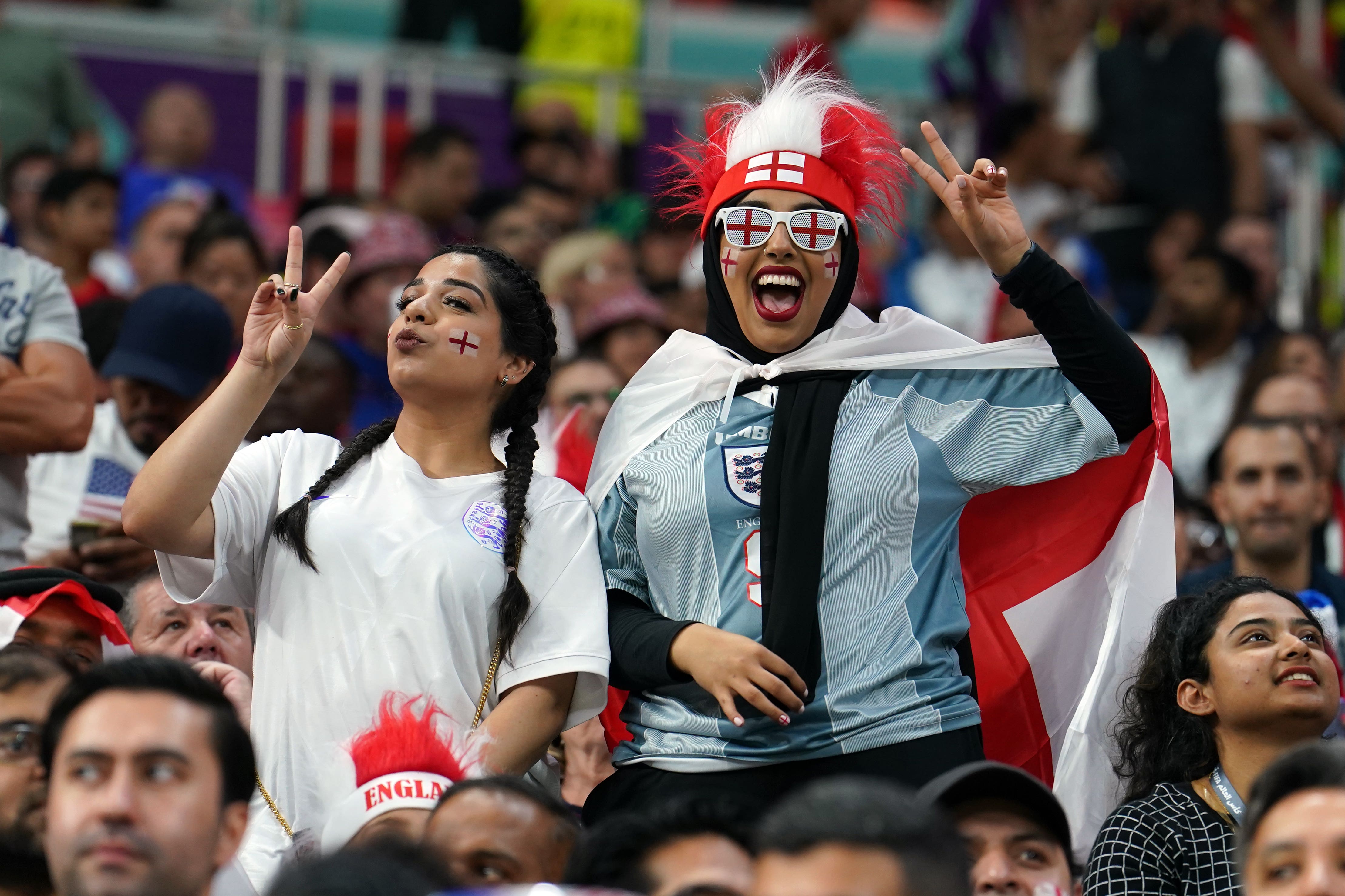 England fans in the Al Bayt Stadium in Qatar (Martin Rickett/PA)