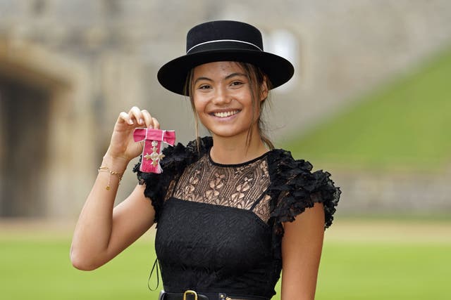 Emma Raducanu after she was made an MBE by the King Charles at Windsor Castle, during an Investiture ceremony (Andrew Matthews/PA)