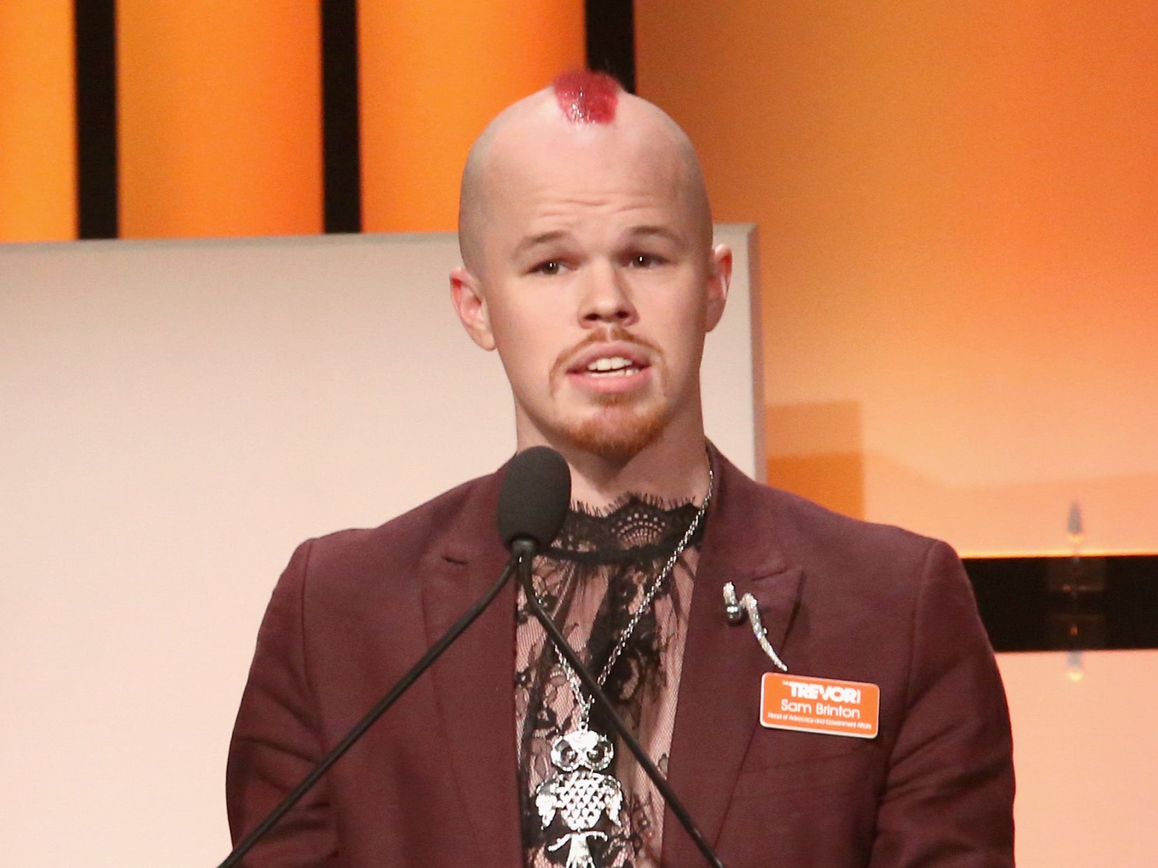 File Sam Brinton speaks onstage during The Trevor Project's 2017 TrevorLIVE LA Gala at The Beverly Hilton Hotel in 2017 in Beverly Hills, California