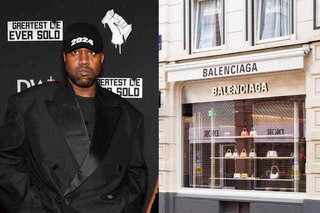 <p>Kanye West covers Balenciaga logo with YE24 sticker </p>