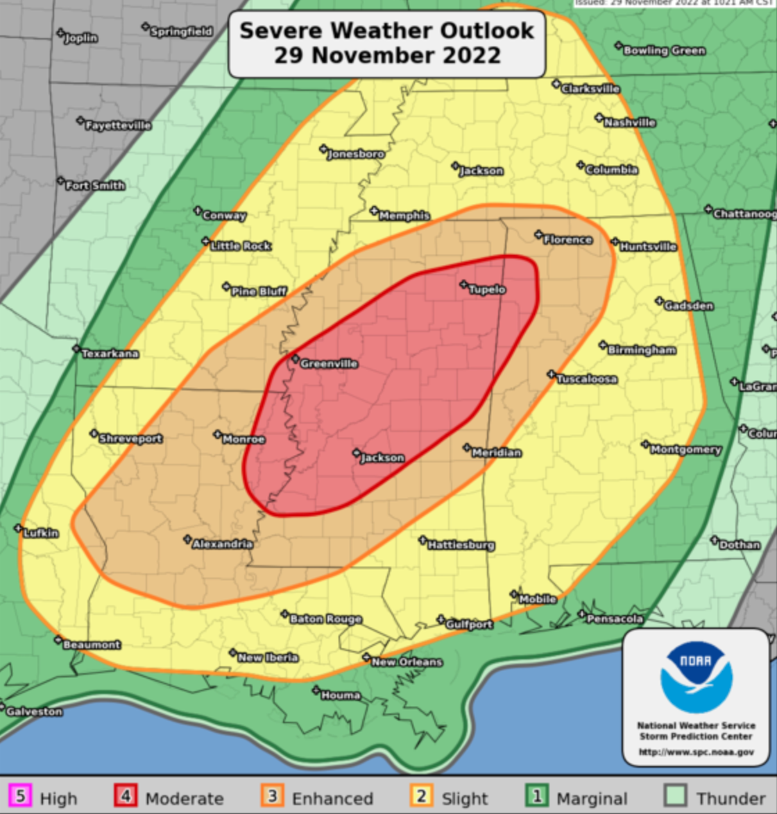 The severe weather outlook on Tuesday