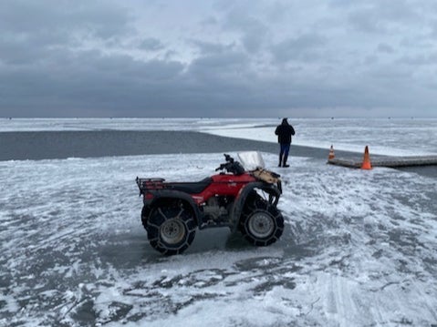 Fishermen were trapped on a lake in Minnesota after a crack opened up