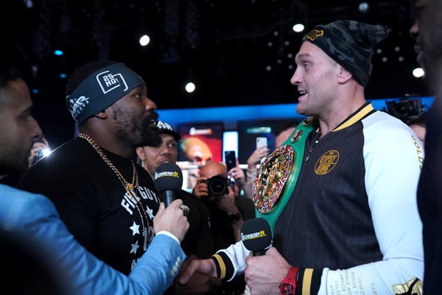 Derek Chisora and Tyson Fury met during a media work-out (Zac Goodwin/PA)