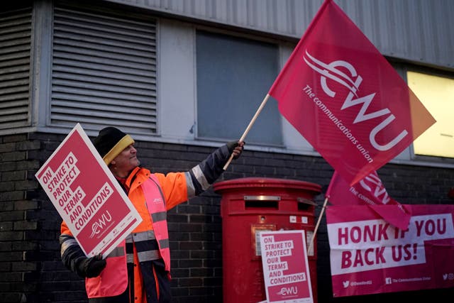 Royal Mail workers, university lecturers and sixth-form college staff will strike on Wednesday (Yui Mok/PA)