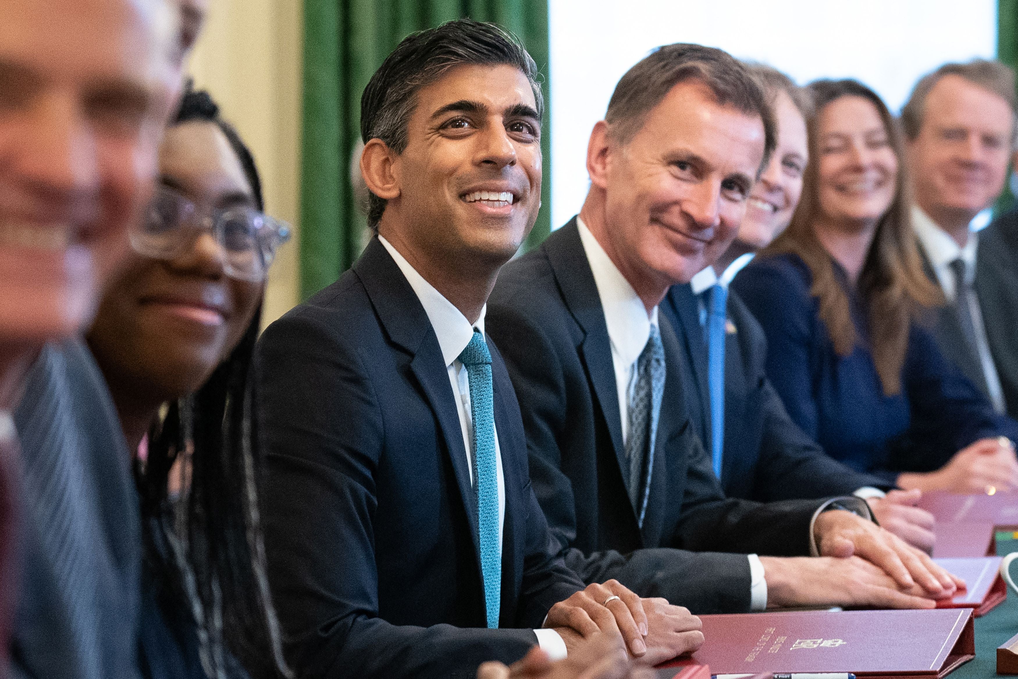 Rishi Sunak with chancellor Jeremy Hunt, business secretary Kemi Badenoch, and other members of his cabinet