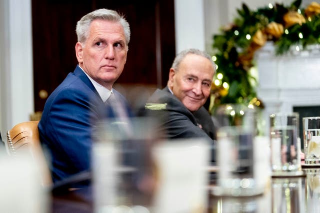 <p>Kevin McCarthy at a meeting in the White House, with Chuck Schumer in the background </p>