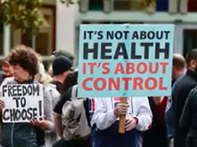 <p>Anti-vaxxers seen gathering outside of the court in Auckland, New Zealand as the country’s health agency seeks guardianship of a baby in need of heart surgery after the parents refused to allow blood from vaccinated people to be used</p>