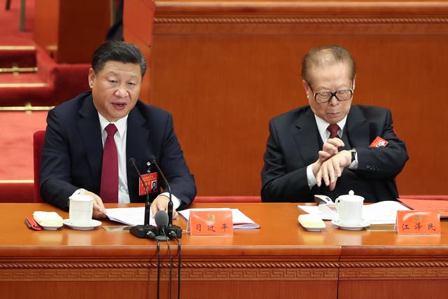 <p>Xi Jinping, left, with predecessor Jiang Zemin in 2017 </p>