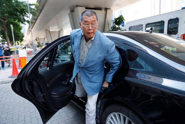 <p>File Hong Kong media tycoon Jimmy Lai, founder of the local newspaper Apple Daily, arrives a court in Hong Kong, in 2020 </p>