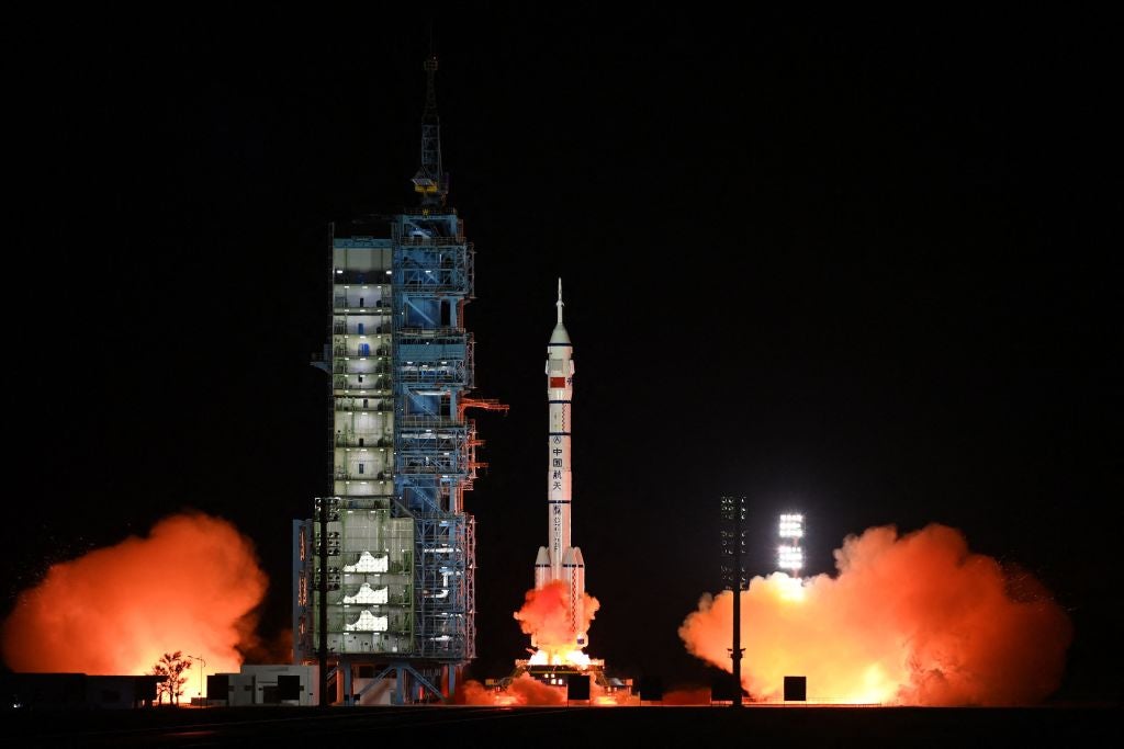A Long March-2F carrier rocket, carrying the Shenzhou-15 spacecraft with three astronauts to China’s Tiangong space station, lifts off from the Jiuquan Satellite Launch Center on 29 November, 2022