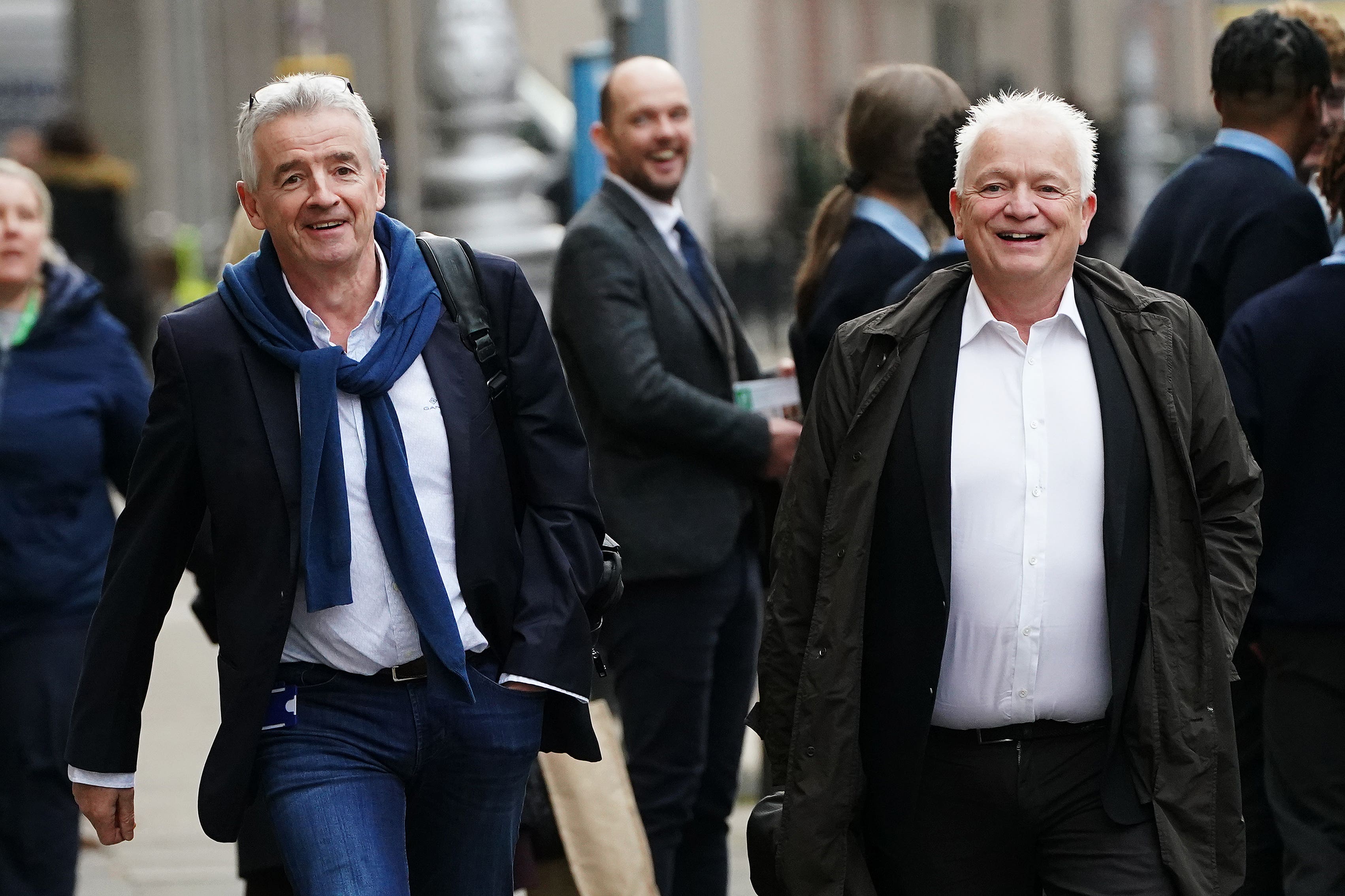 Ryanair chief executive Michael O’Leary (left) and Ryanair DAC CEO Eddie Wilson arriving at Leinster House, Dublin, to appear before the transport committee to address it on Ireland�s national aviation policy. Picture date: Wednesday November 30, 2022.