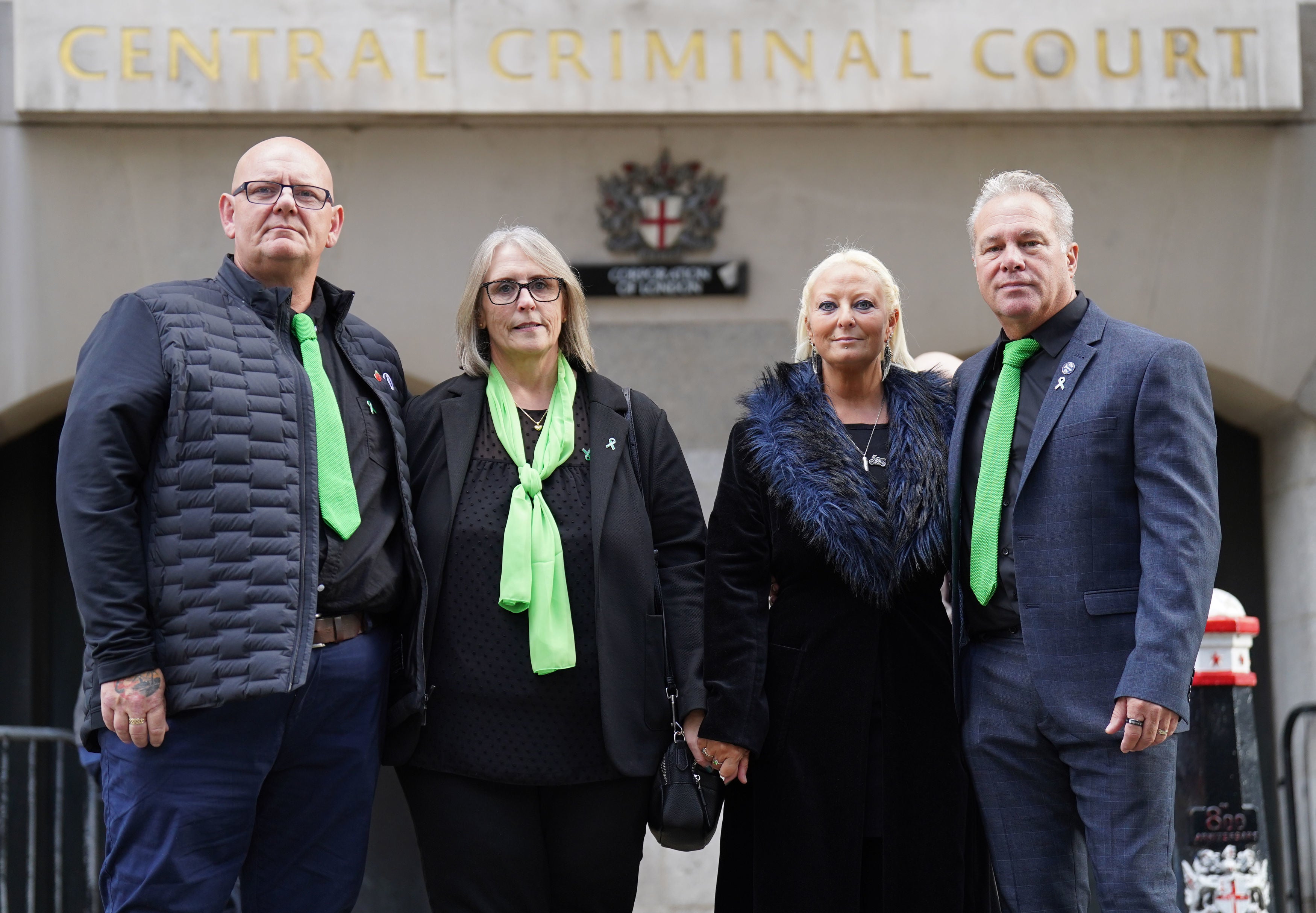 The family of Harry Dunn (left to right) father Tim Dunn, stepmother Tracey Dunn, mother Charlotte Charles and stepfather Bruce Charles pose outside the Old Bailey