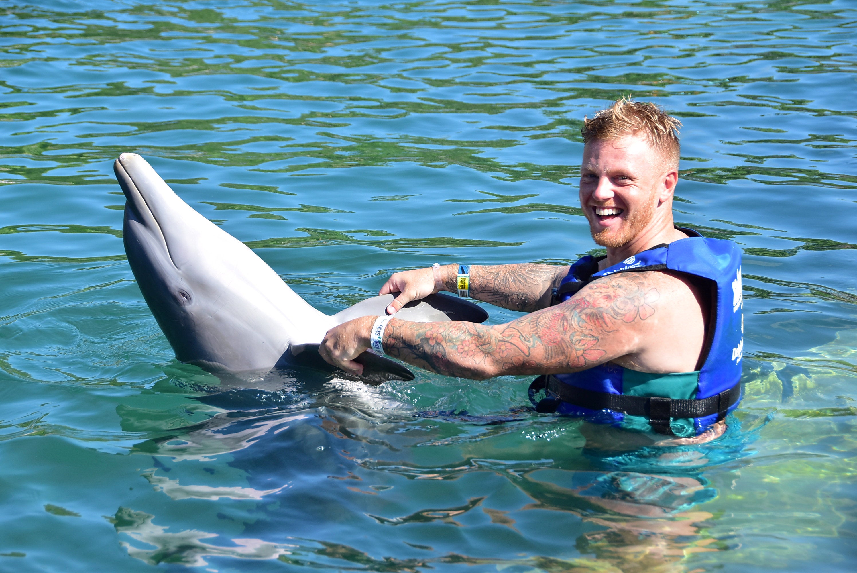 Lottery winner Terry Kennedy swimming with the fishes in Playa Del Carmen, Mexico