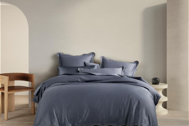 <p>You got it covered: a Tamber quilt set in smokey blue </p>