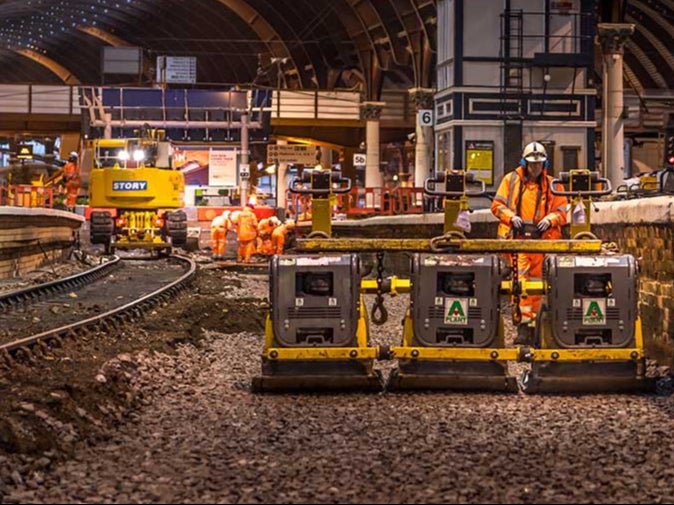 Action stations; Network Rail work at York station on Christmas Day 2019