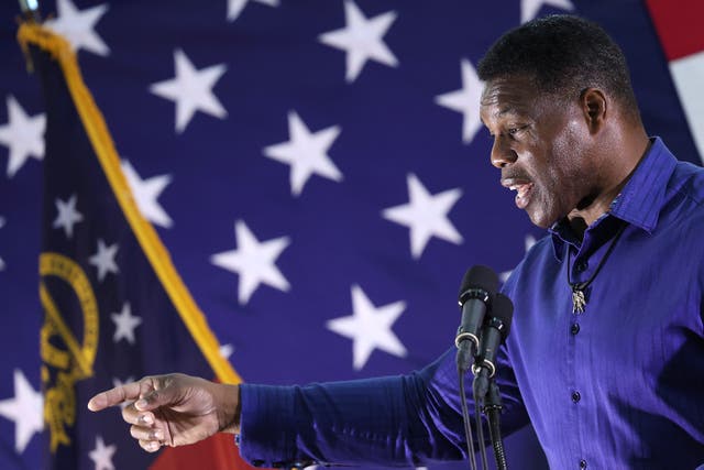 <p>Herschel Walker seen during a campaign rally </p>