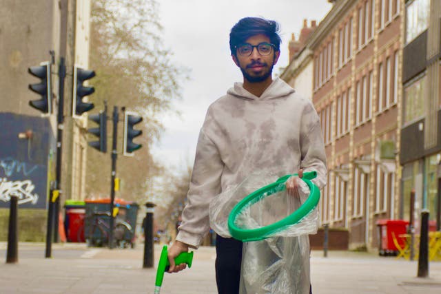 Vivek Gurav is now taking his plogging to 30 cities in the UK over 30 days (University of Bristol/PA)