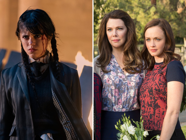 <p>Jenna Ortega in ‘Wednesday’ and Lauren Graham and Alexis Bledel in ‘Gilmore Girls’</p>