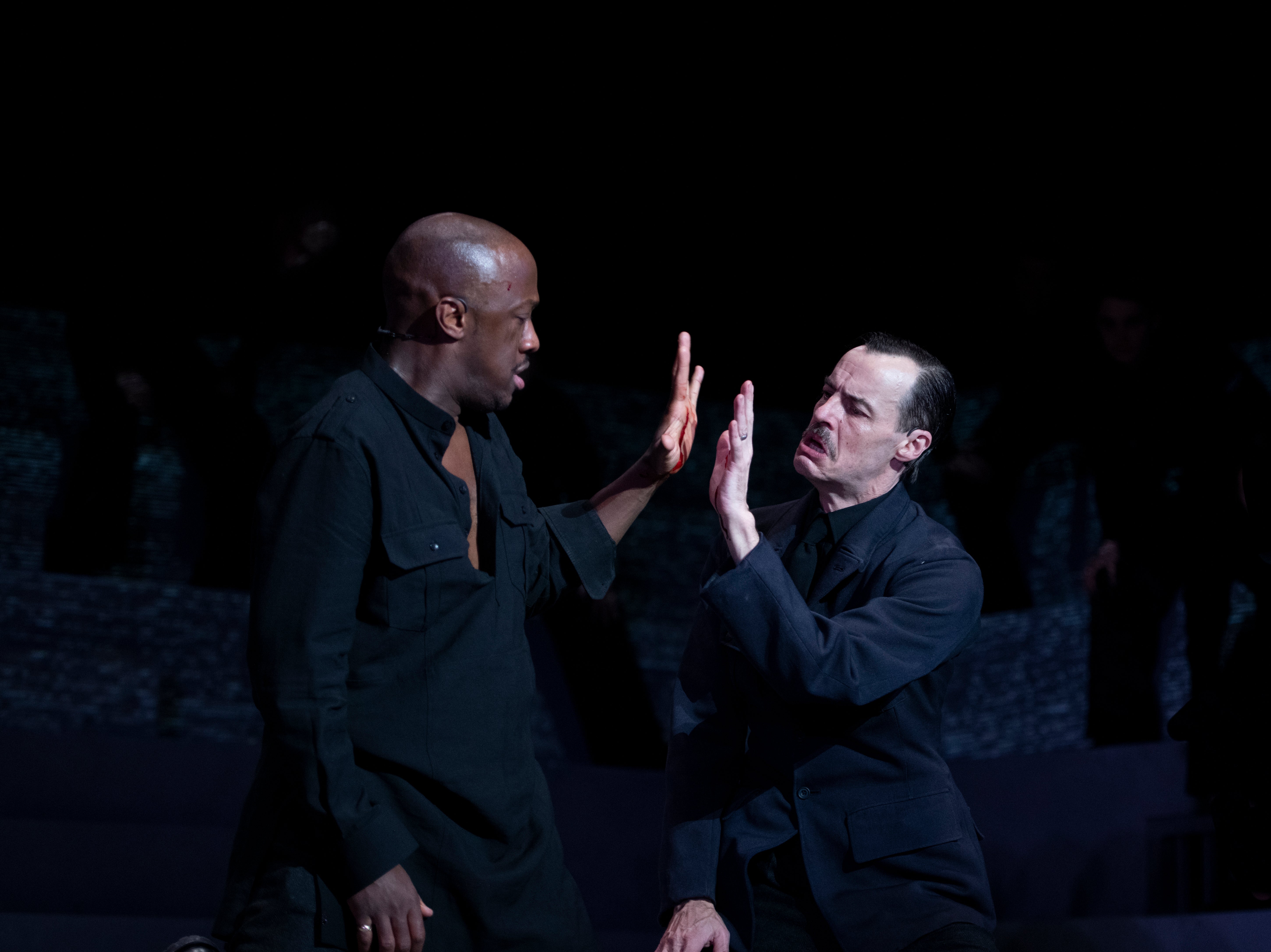 Giles Terera (Othello) and Paul Hilton (Iago) in ‘Othello’ at the National Theatre