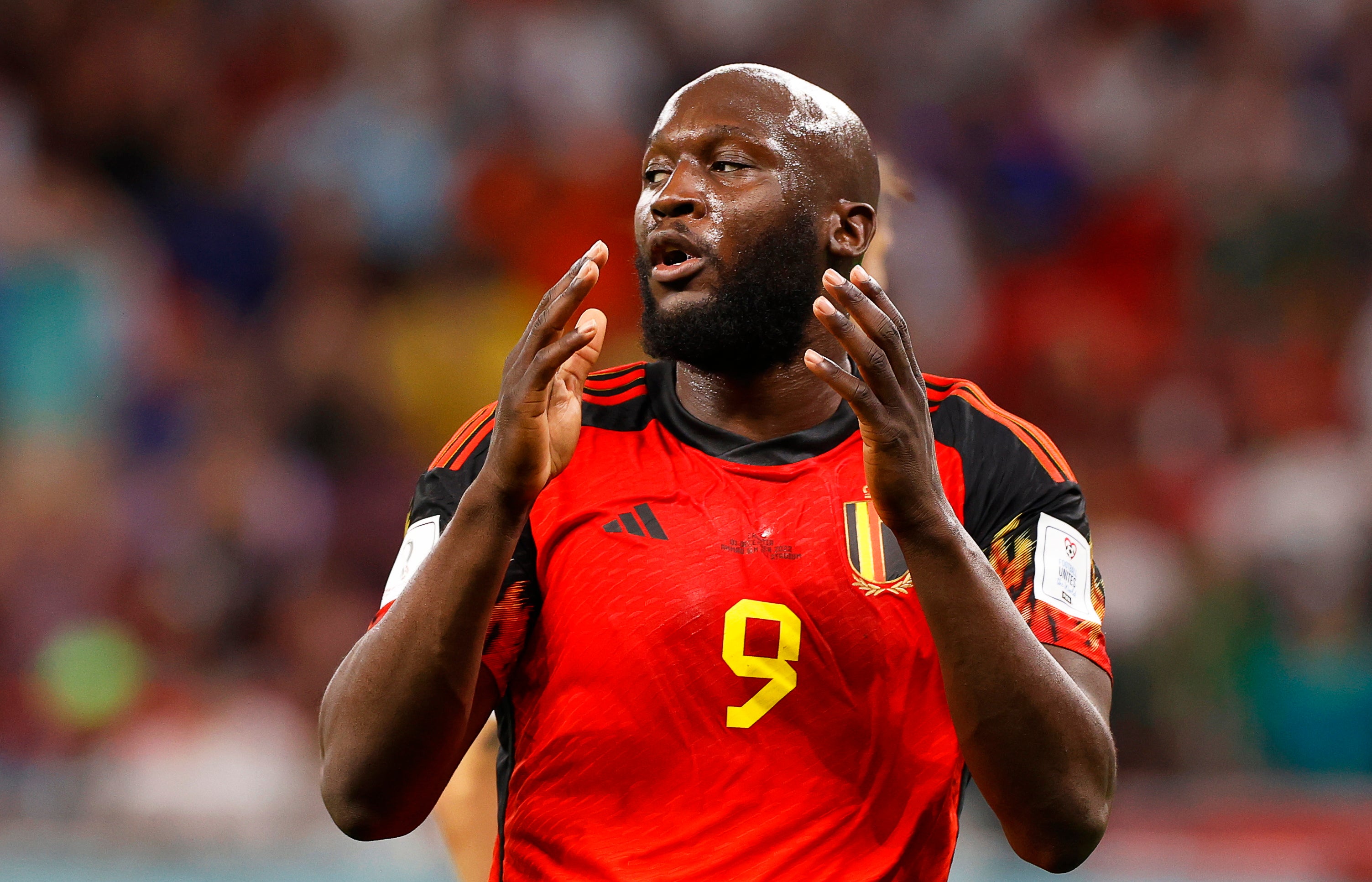 Romelu Lukaku reacts after missing a chance in the second half