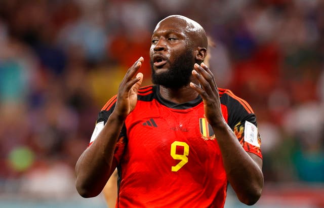 <p>Romelu Lukaku reacts after missing a chance in the second half</p>