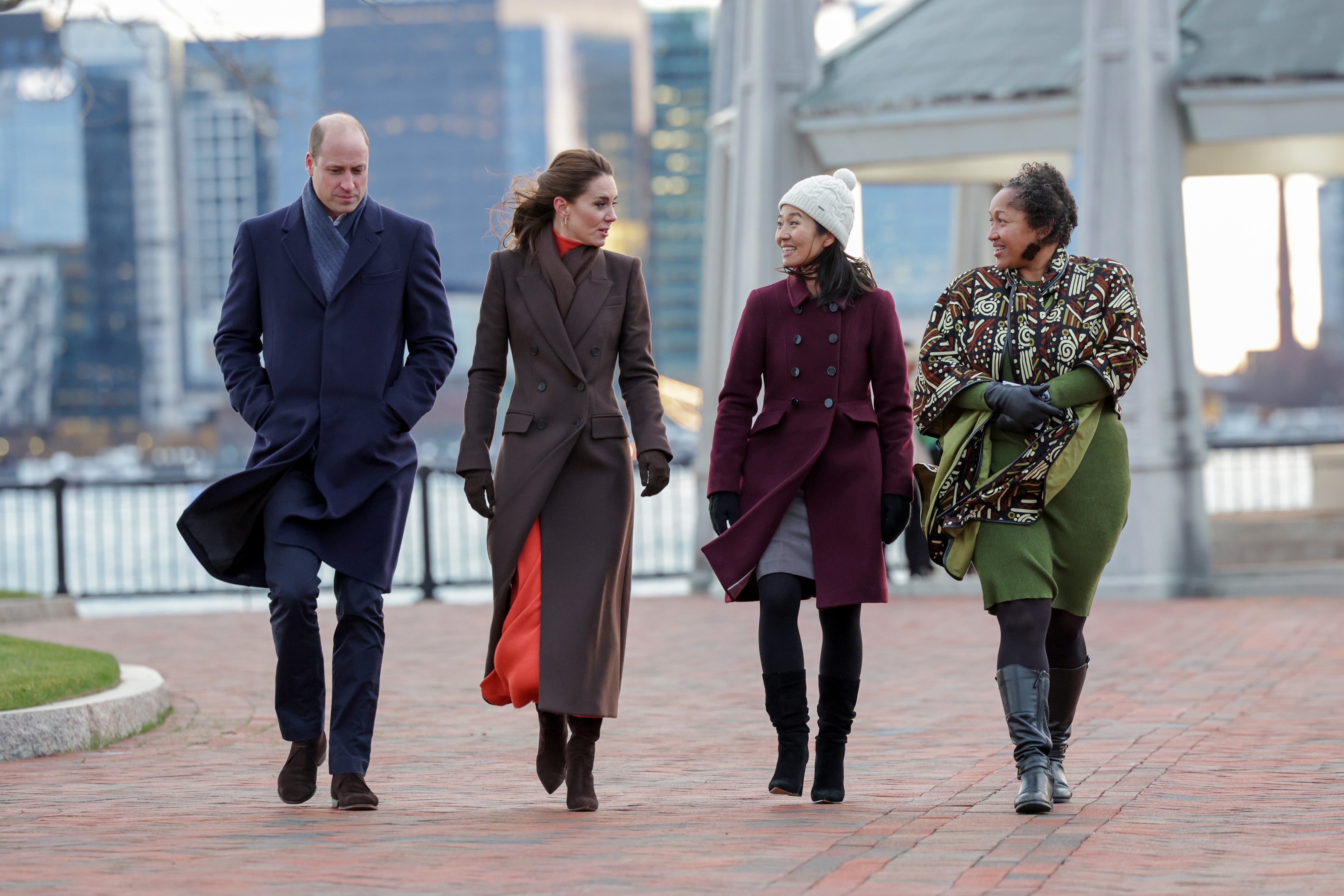 Prince William, Prince of Wales and Catherine, Princess of Wales speak with Mayor Michelle Wu and Reverend Mariama White-Hammond as they visit east Boston to see the changing face of Boston's shoreline
