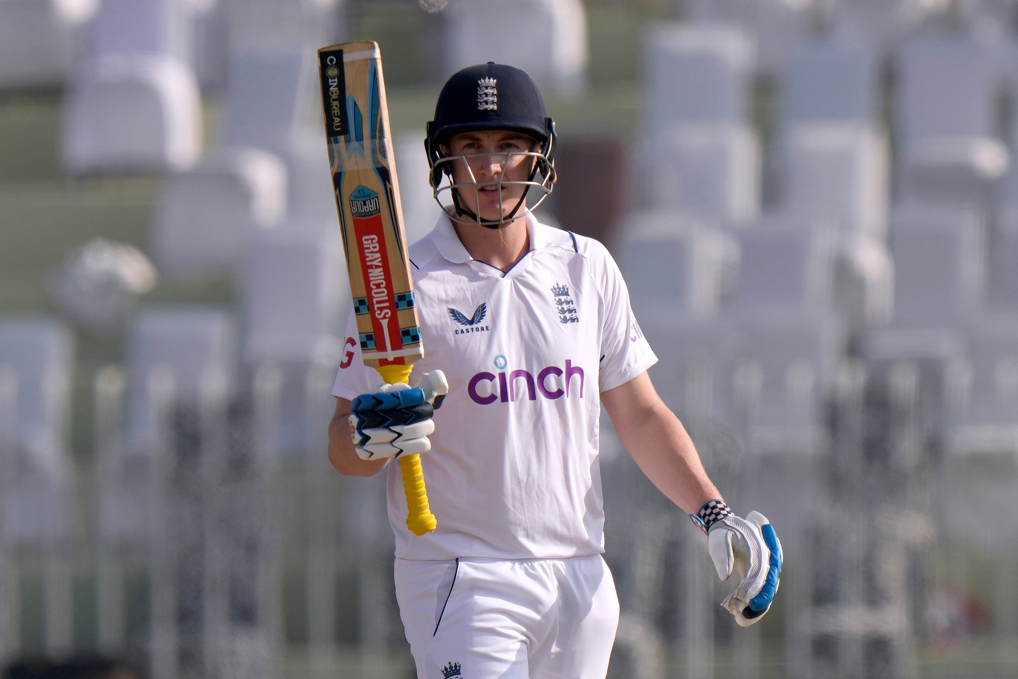 Harry Brook reached a maiden Test 150 as England were bowled out for 657 in the morning session (Anjum Naveed/AP)