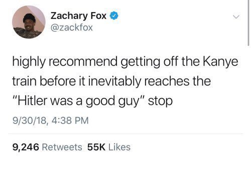 Zack Fox’s 2018 tweet about Kanye West liking Hitler