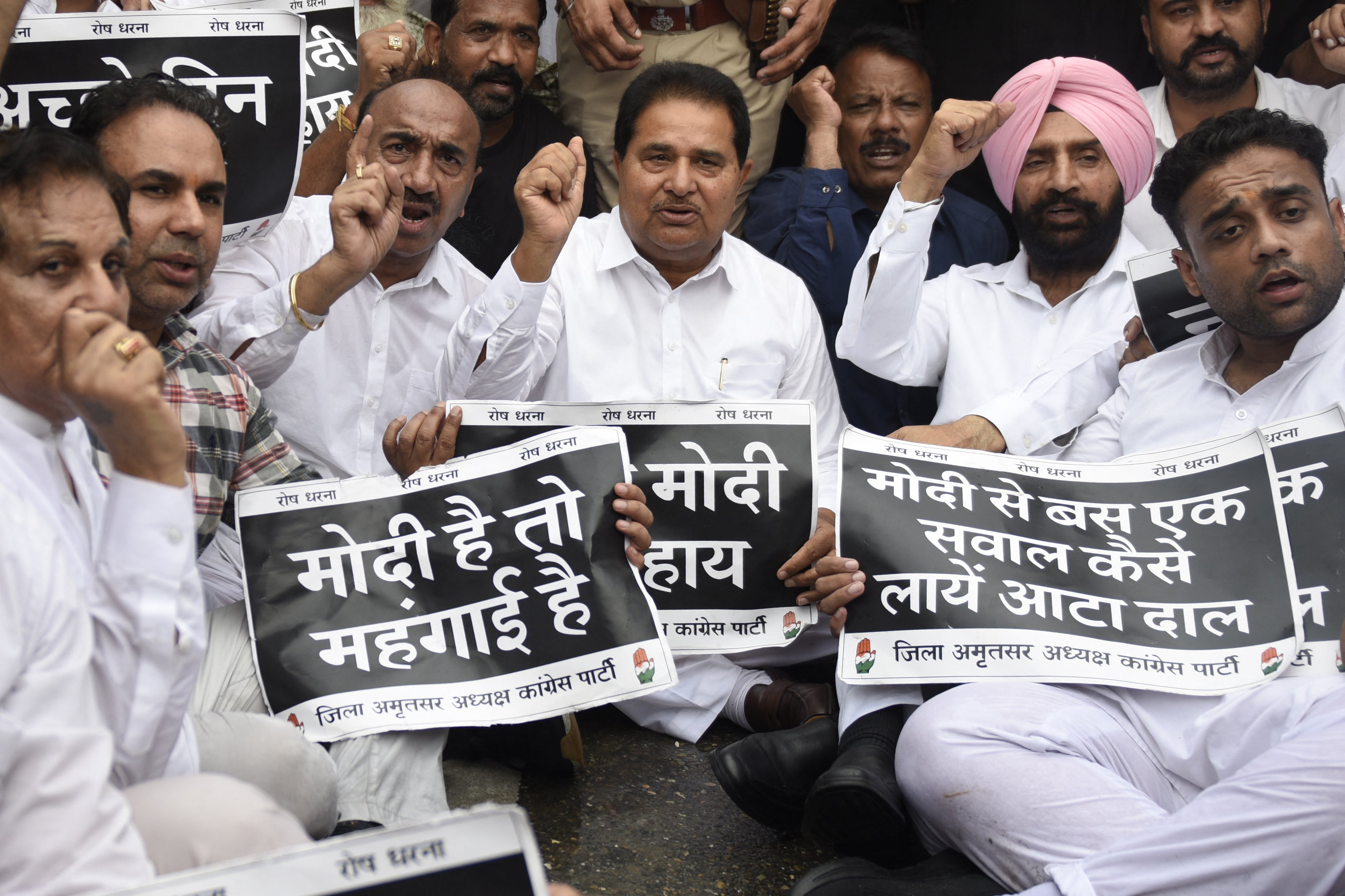 Congress party activists protest against the government for inflation and unemployment in Amritsar