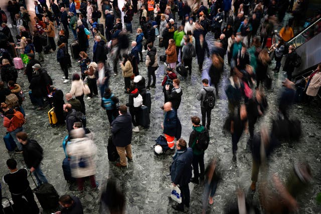 <p>Travellers at Euston Station earlier this week </p>