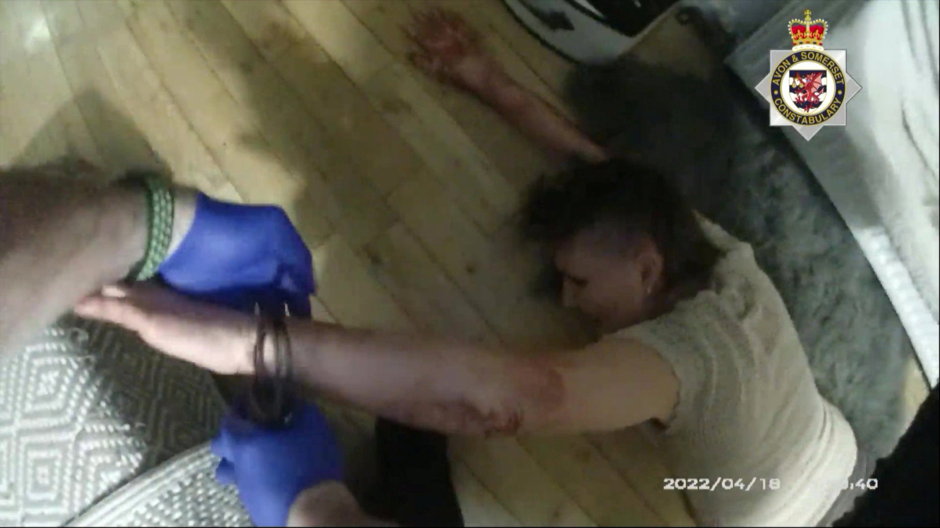 Bodycam footage showing the moment Dawn Lewis was arrested for stabbing her lodger