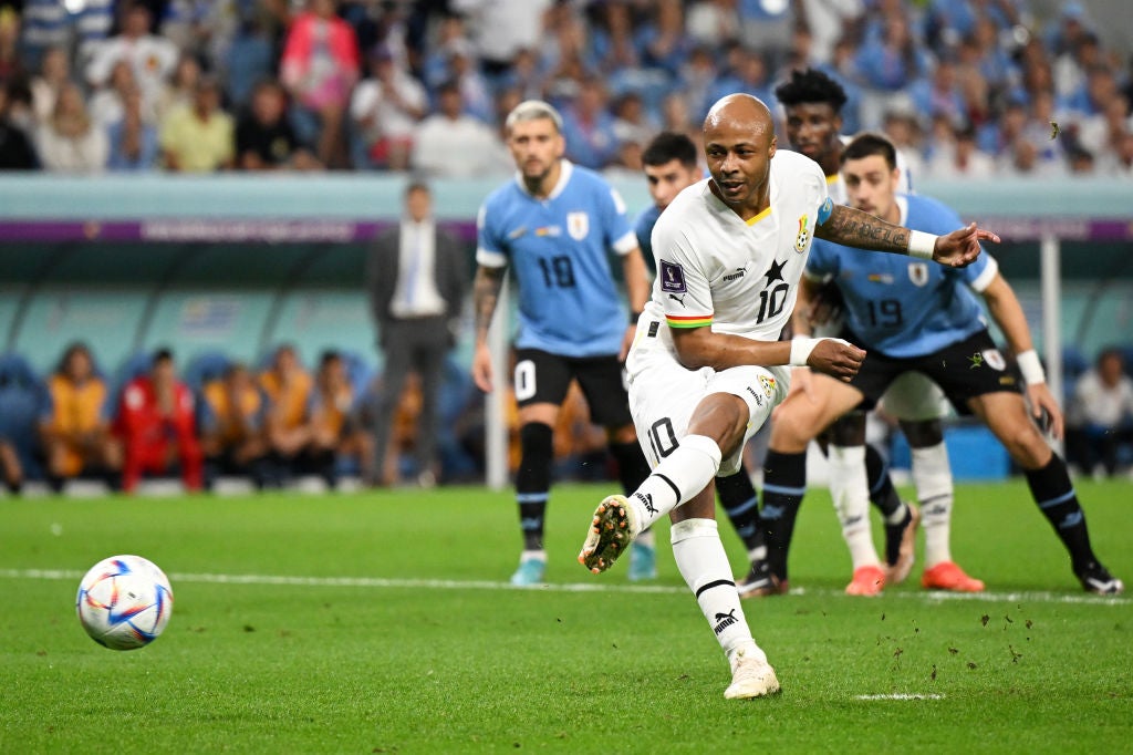 Ayew’s weak penalty was saved before Uruguay took the lead