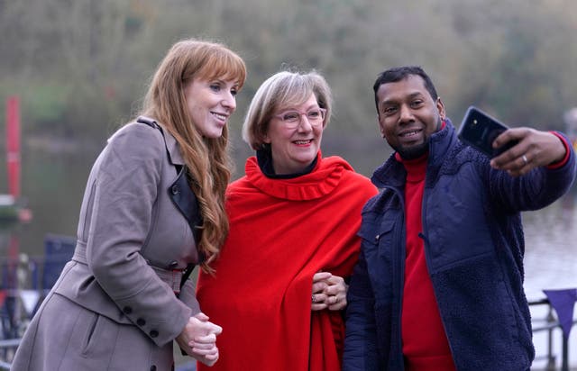 <p>Labour’s Angela Rayner with newly elected MP Samantha Dixon have a picture taken with a party activist in Chester</p>