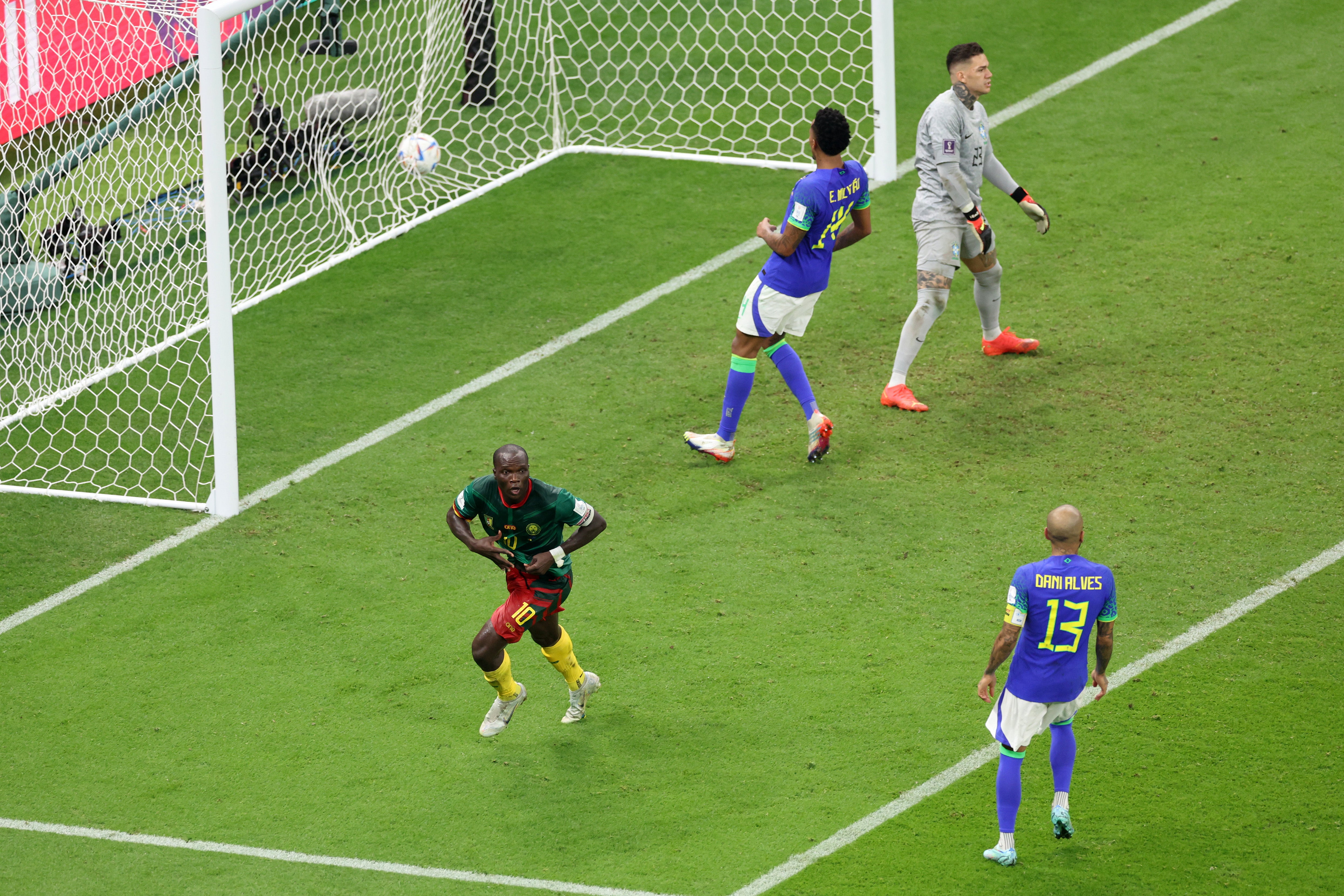 Vincent Aboubakar stunned Brazil with a stoppage-time header to win the game