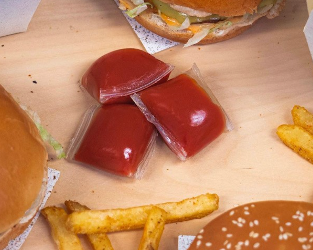 Notpla packaging holding ketchup to replace plastic
