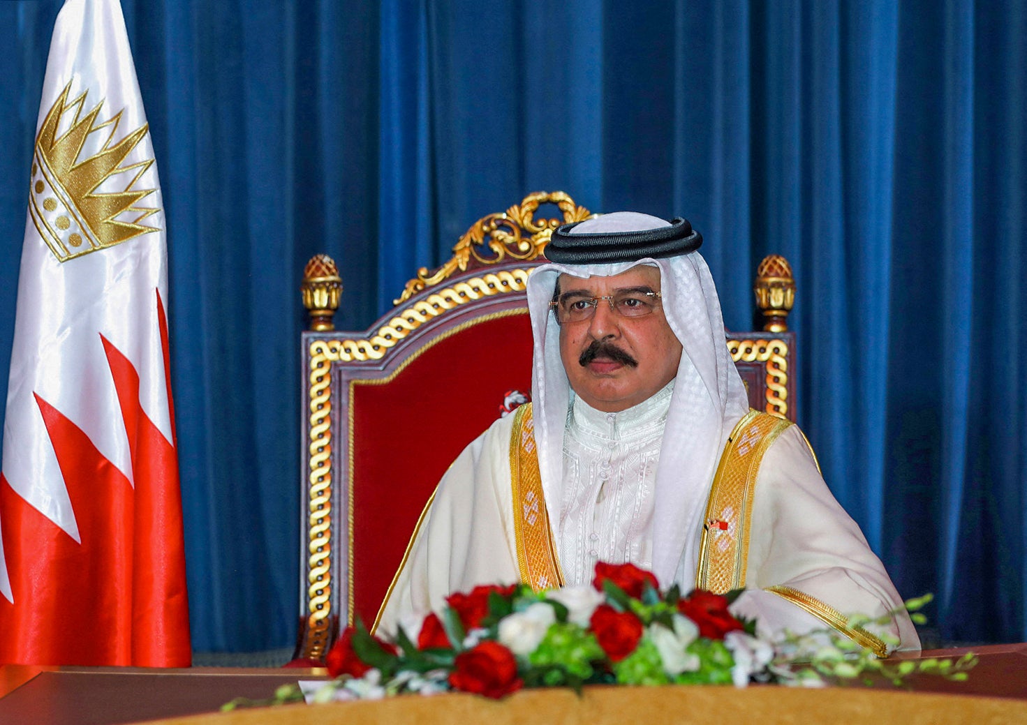 <p>Bahrain’s King Hamad bin Isa al-Khalifa delivers a speech to the UN General Assembly in 2020 </p>