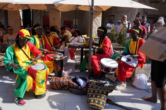 Senegal fans in the Souq Waqif area of Doha (Peter Byrne/PA)
