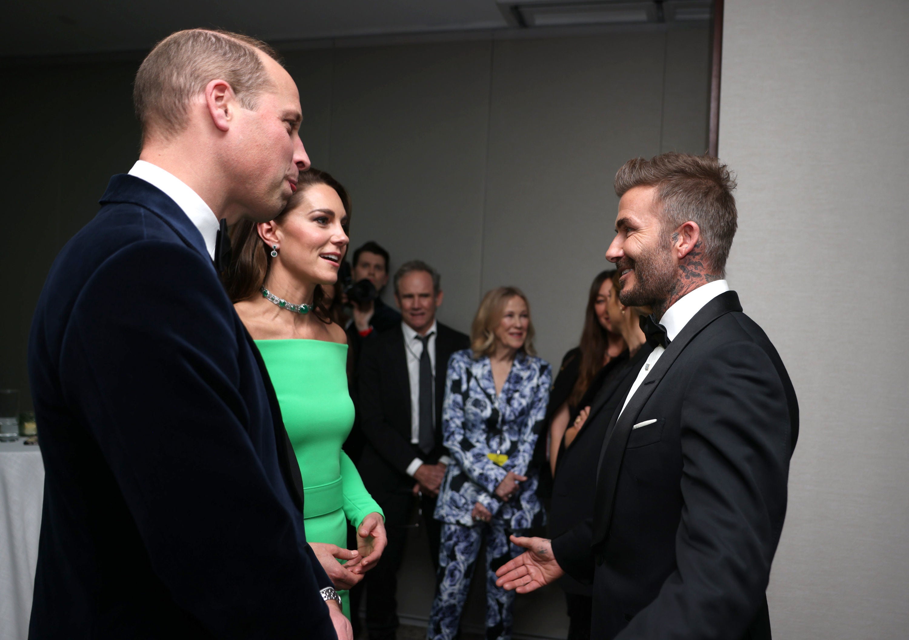 The Prince and Princess of Wales talk to David Beckham at the second annual Earthshot Prize Awards Ceremony