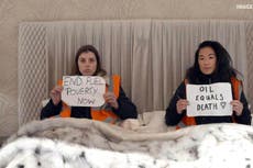 Just Stop Oil activists lie in Harrods bed as fuel poverty protests sweep UK