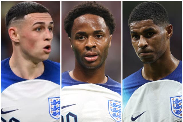 <p>Wide boys: Phil Foden, Bukayo Saka and Marcus Rashford are vying for touchline duty against Senegal </p>