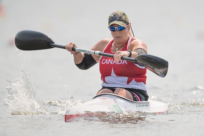 Christine Gauthier competes in the Women’s KL2 Canoe Sprint at the Lagoa Stadium during the Rio 2016 Paralympic Games in Rio de Janeiro, Brazil