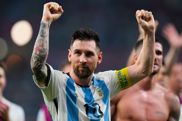 <p>Argentina’s Lionel Messi celebrates after beating Australia in the round of 16</p>