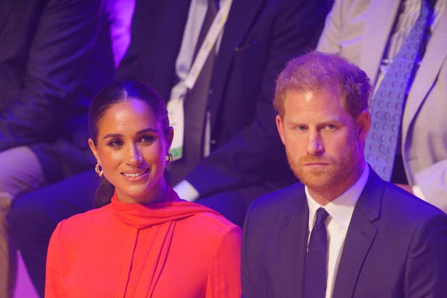 The Duke and Duchess of Sussex attend the One Young World 2022 Manchester Summit at Bridgewater Hall, Manchester (PA)