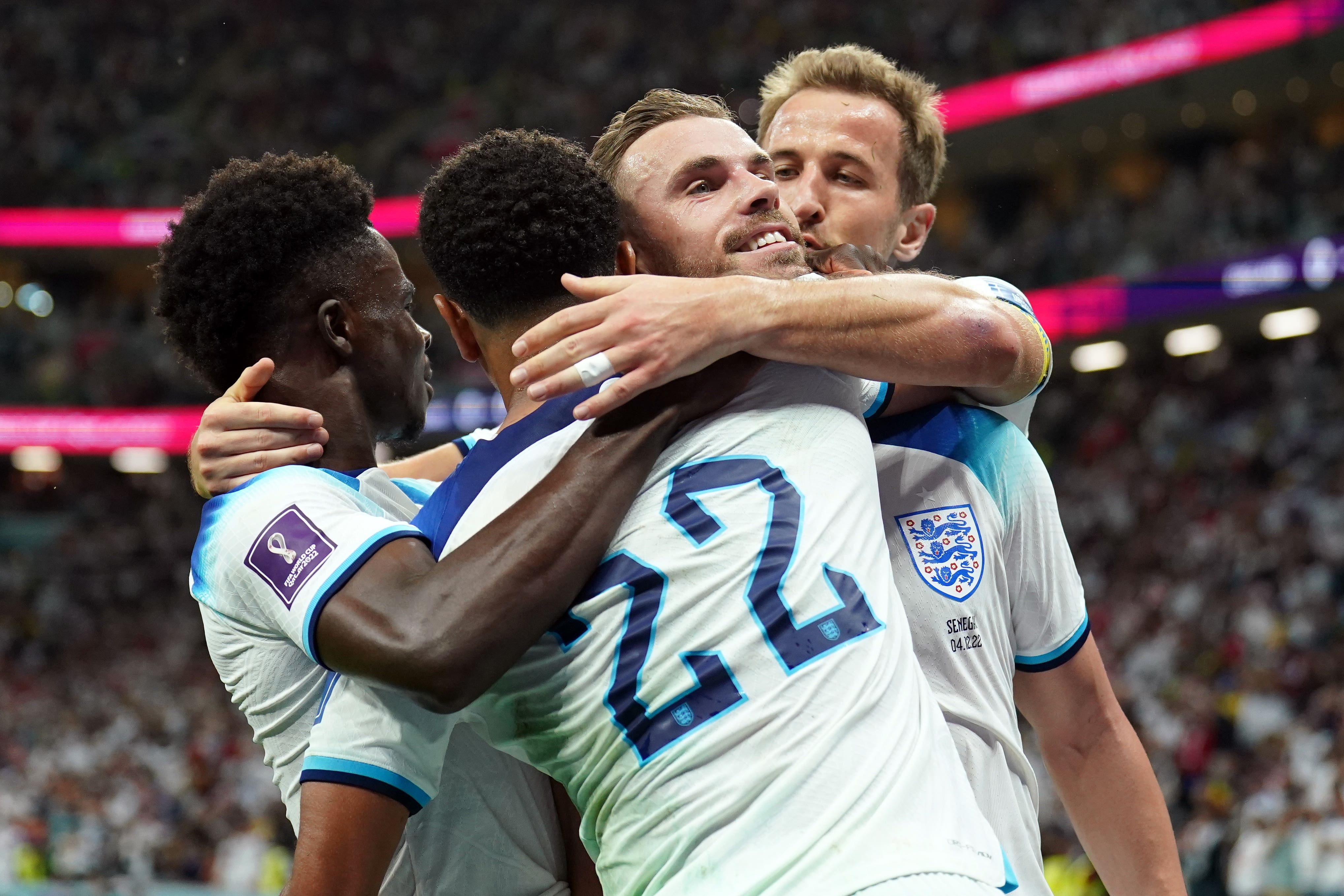 England celebrate after going ahead against Senegal (Mike Egerton/PA)